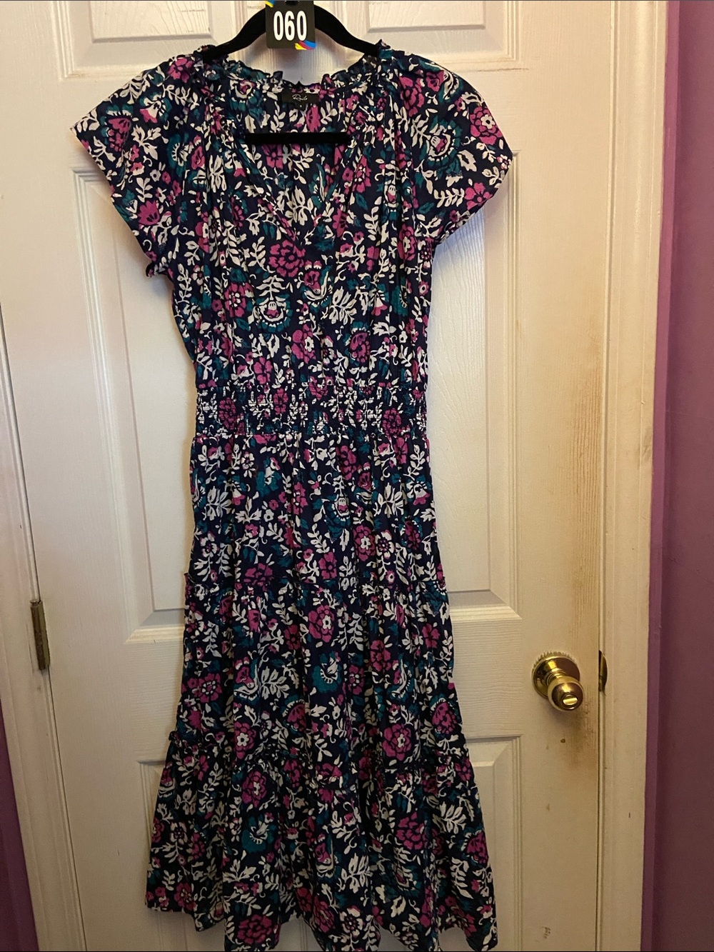 Rails navy floral tiered, midi dress size small
